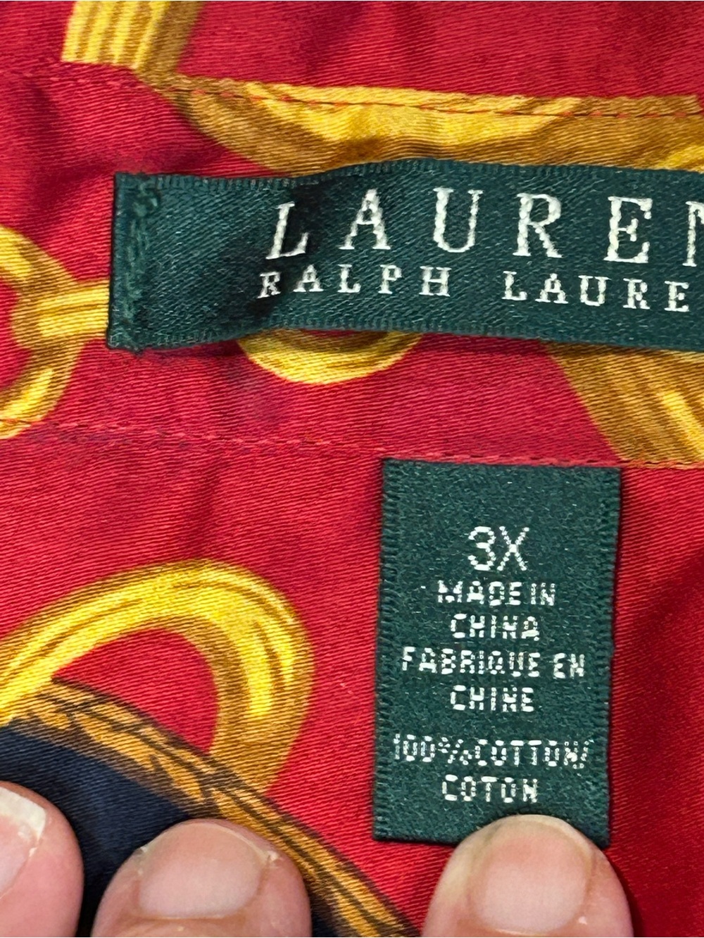 Lauren Ralph Lauren 3X Red Equestrian Chain Print Button Down Shirt Horsebit - Picture 3 of 6